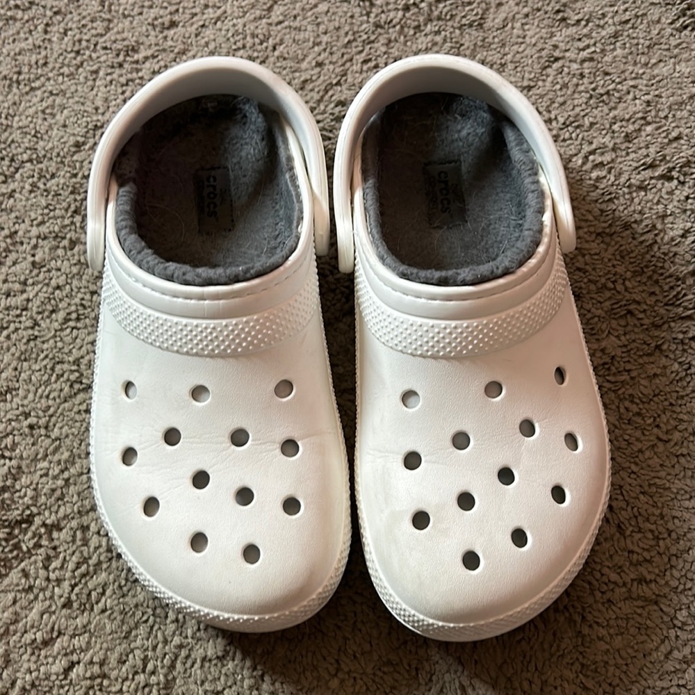 white fuzzy crocs!